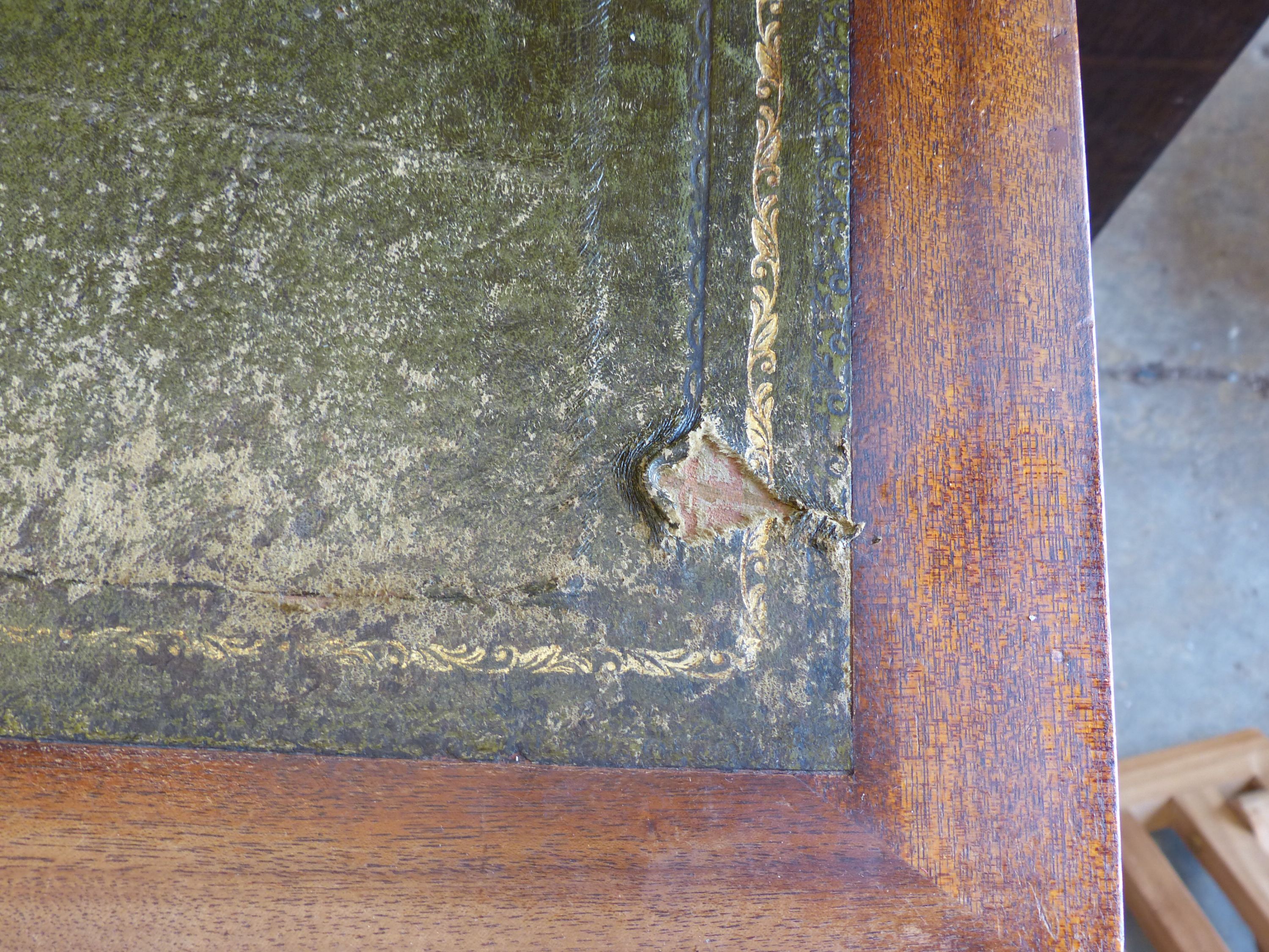 A small mahogany military style pedestal desk, length 99cm, width 42cm, height 73cm